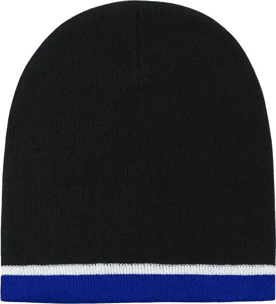 Decky 8015 Double Striped Beanie - Black White Royal