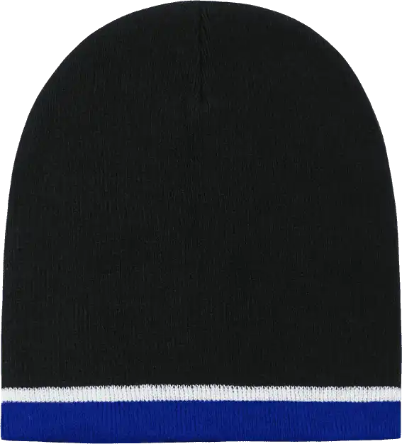 Decky 8015 Double Striped Beanie - Black White Royal - one Size Fits Most