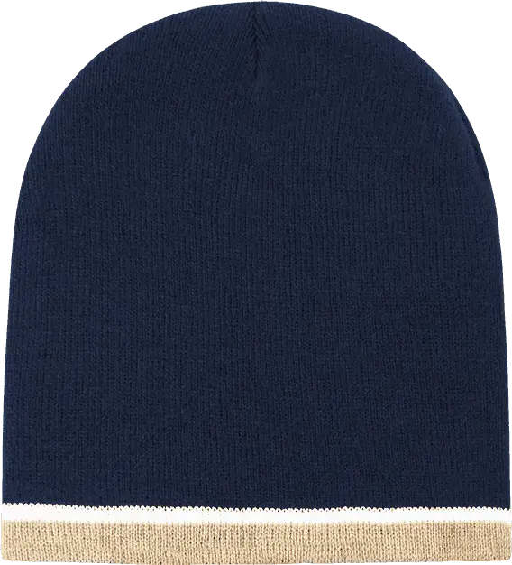 Decky 8015 Double Striped Beanie - Navy White Khaki
