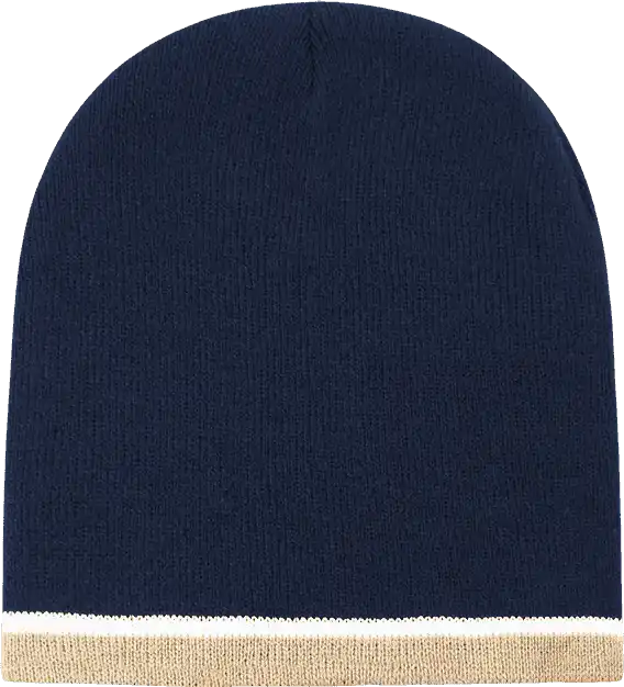 Decky 8015 Double Striped Beanie - Navy White Khaki - one Size Fits Most