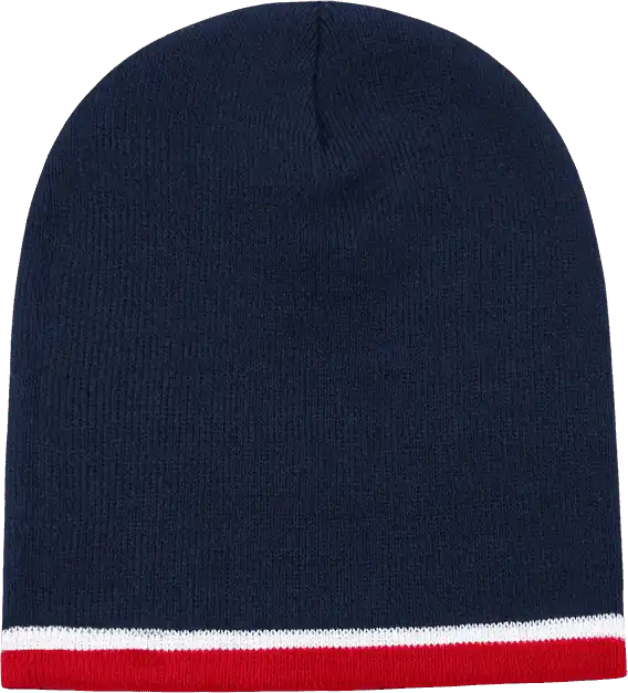 Decky 8015 Double Striped Beanie - Navy White Red - one Size Fits Most