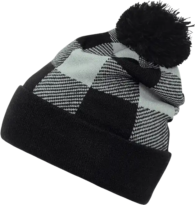 Decky 8028 Pom Plaid Beanie - Black - one Size Fits Most