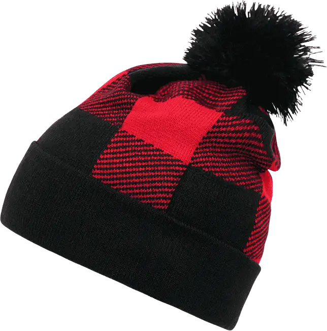 Decky 8028 Pom Plaid Beanie - Red
