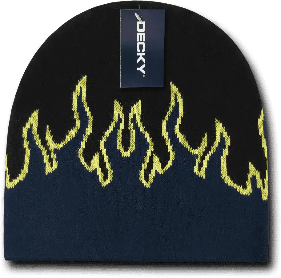 Decky 9055 Kids Fire Beanie - Black Navy Yellow - one Size Fits Most