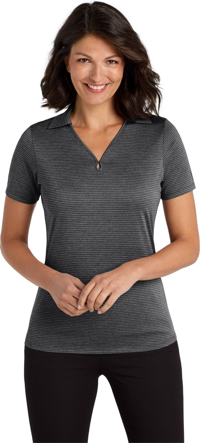Deep Black Port Authority Women's Shadow Stripe Polo. LK585