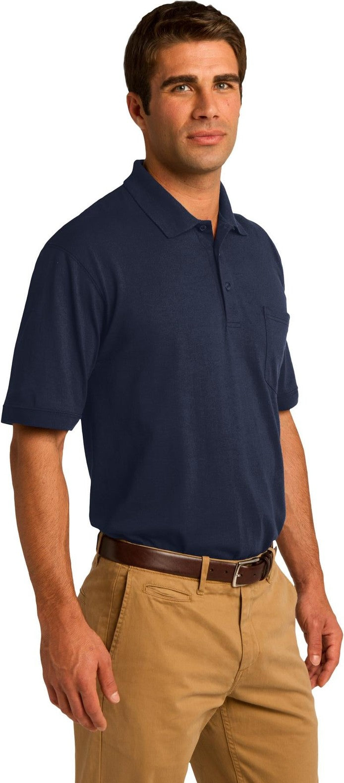 Deep Navy Port & Co Core Blend Jersey Knit Pocket Polo. KP55P