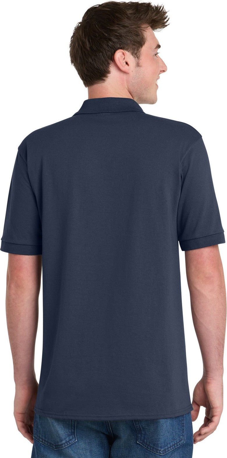 Deep Navy Port & Co Core Blend Jersey Knit Pocket Polo. KP55P