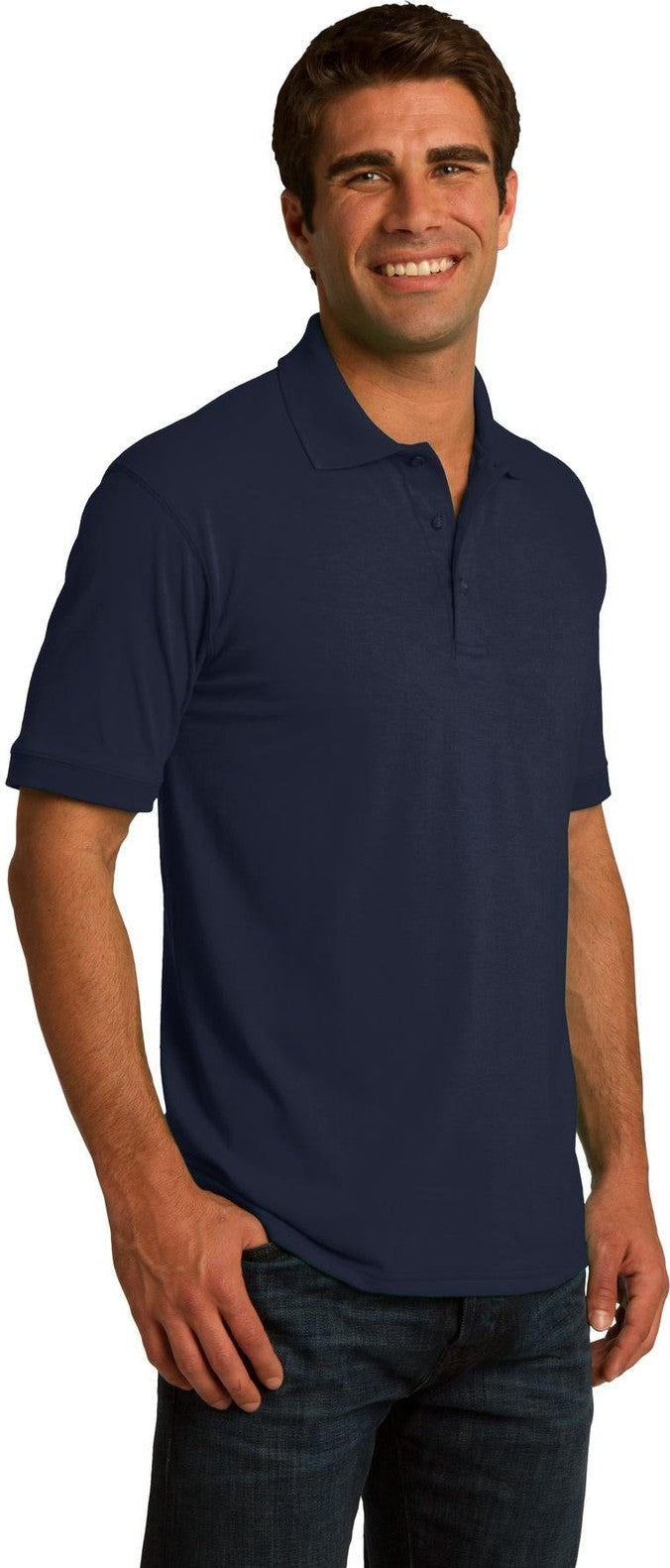 Deep Navy Port & Co Core Blend Jersey Knit Polo. KP55