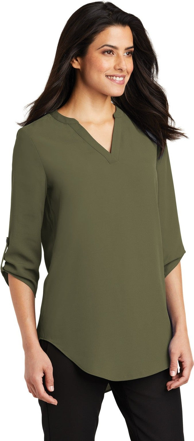 Deep Olive Port Authority Women's 3/4-Sleeve Tunic Blouse. LW701