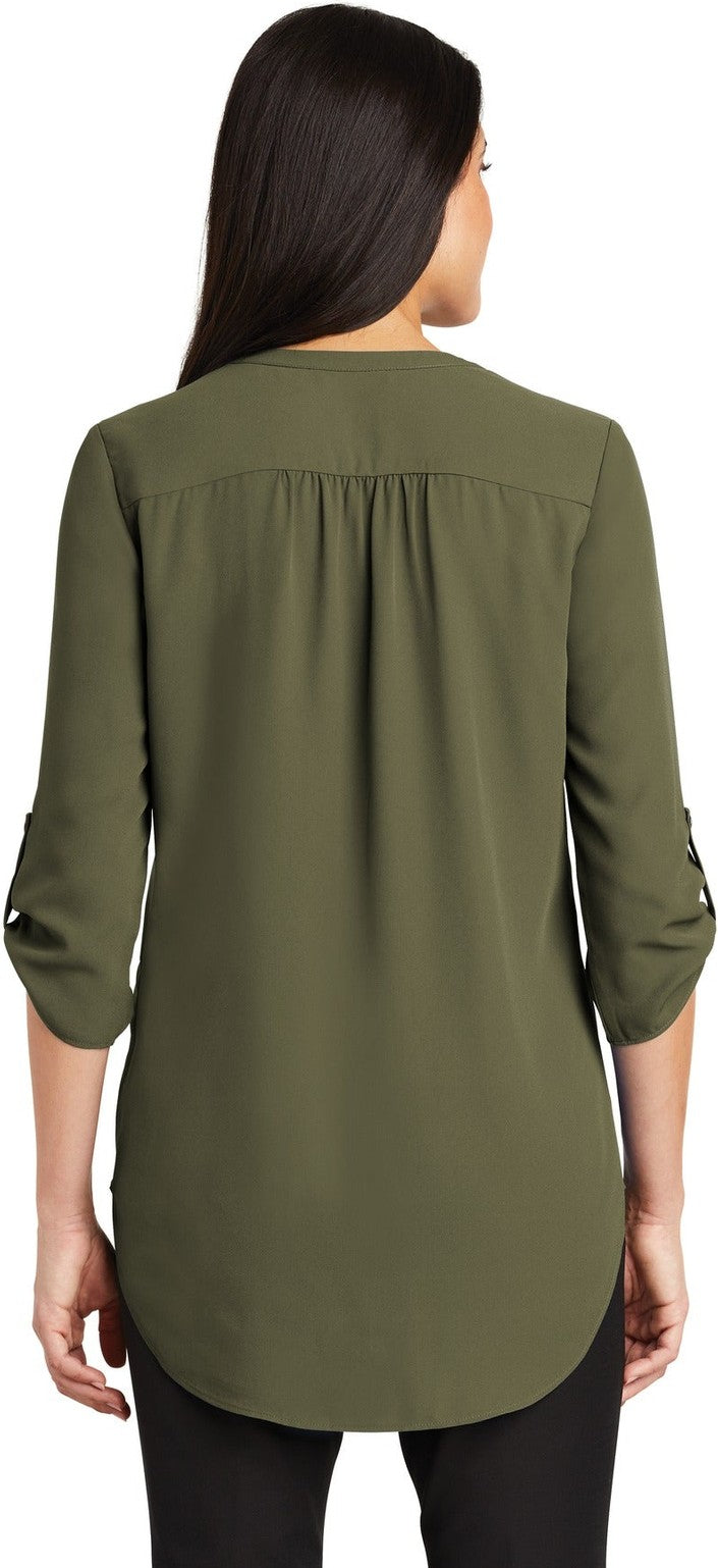 Deep Olive Port Authority Women's 3/4-Sleeve Tunic Blouse. LW701