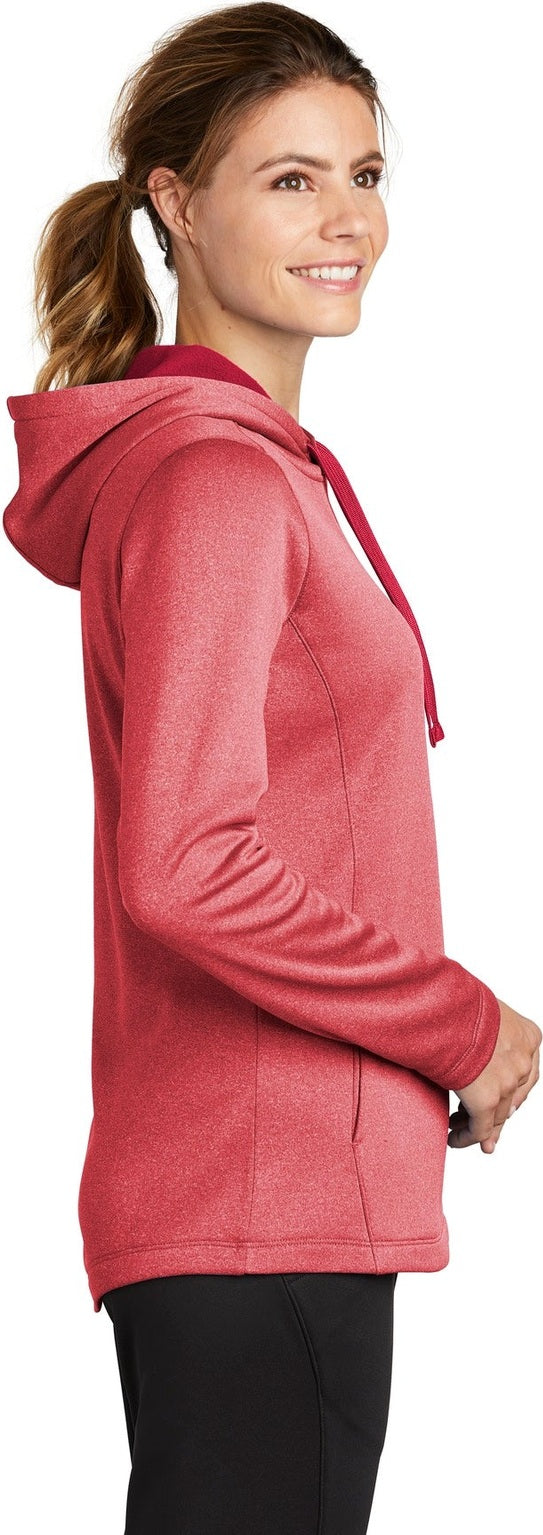Deep Red Hthr Sport-Tek Women's PosiCharge Sport-Wick Heather Fleece Hooded Pullover. LST264