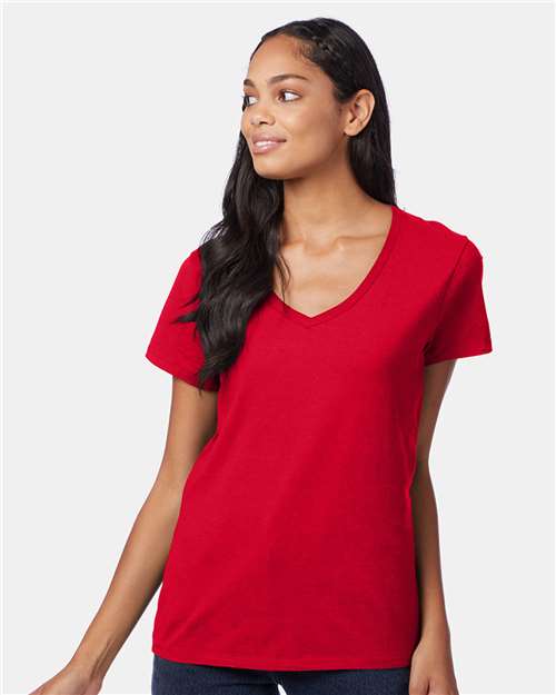Front View of Deep Red Perfect-T Women’s V-Neck T-Shirt - S04V