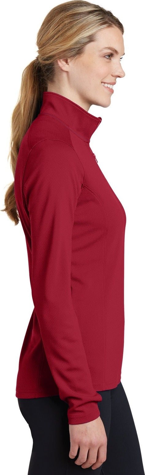 Deep Red Sport-Tek Women's Sport-Wick Textured 1/4-Zip Pullover. LST860