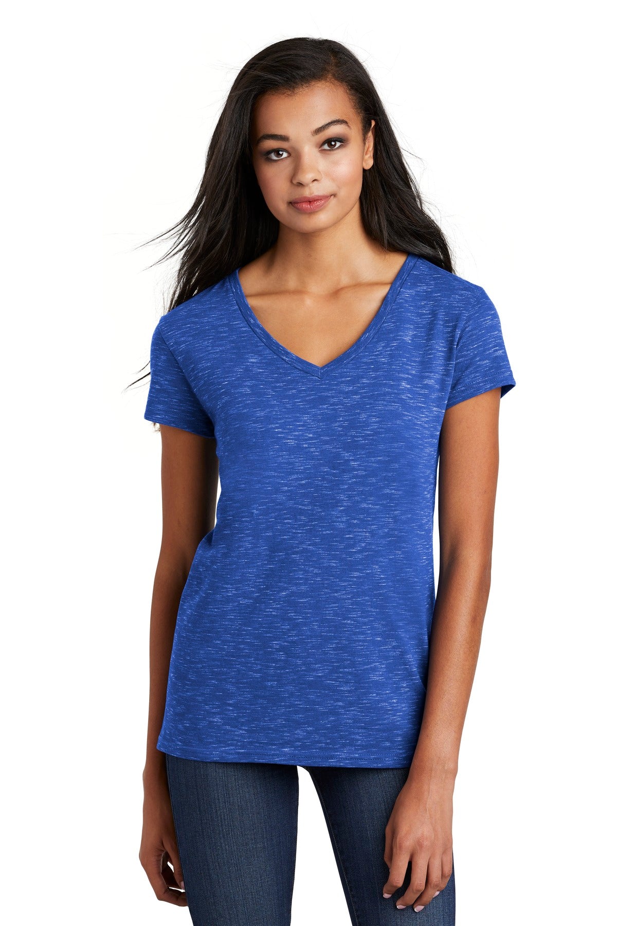 Deep Royal District Women's Medal V-Neck Tee. DT664