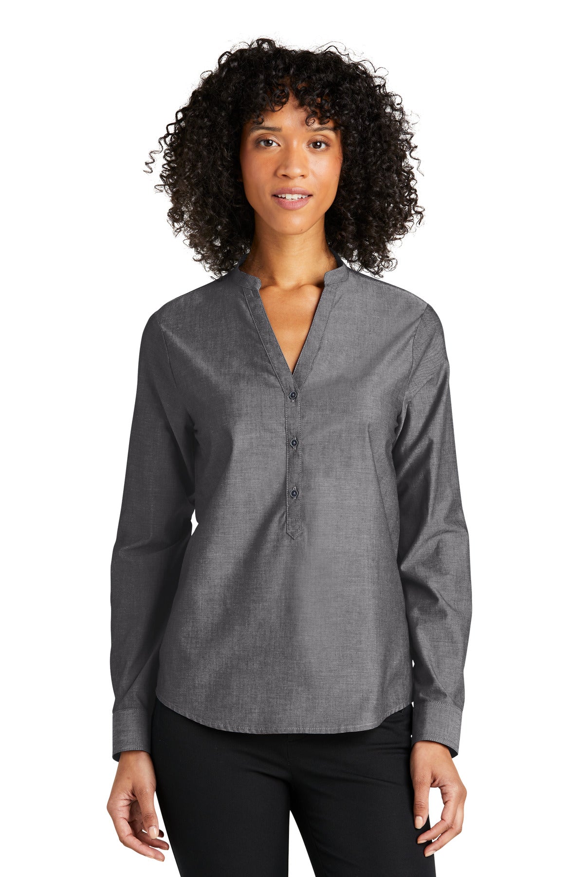 DeepBlack Port Authority Women's Long Sleeve Chambray Easy Care Shirt LW382