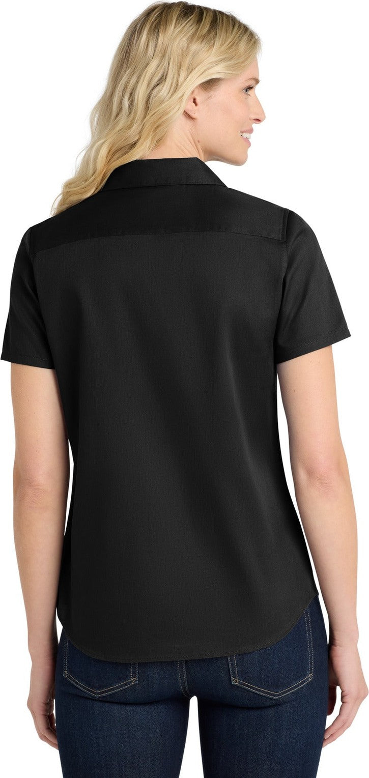 DeepBlack Port Authority Women's Short Sleeve SuperPro React Twill Shirt. LW809