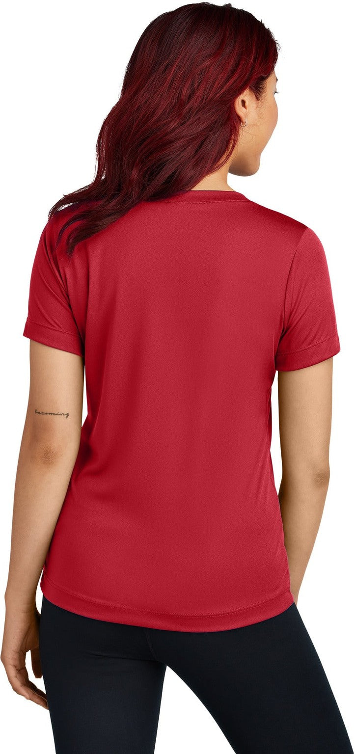 DeepRed Sport-Tek Women's PosiCharge Competitor V-Neck Tee. LST353