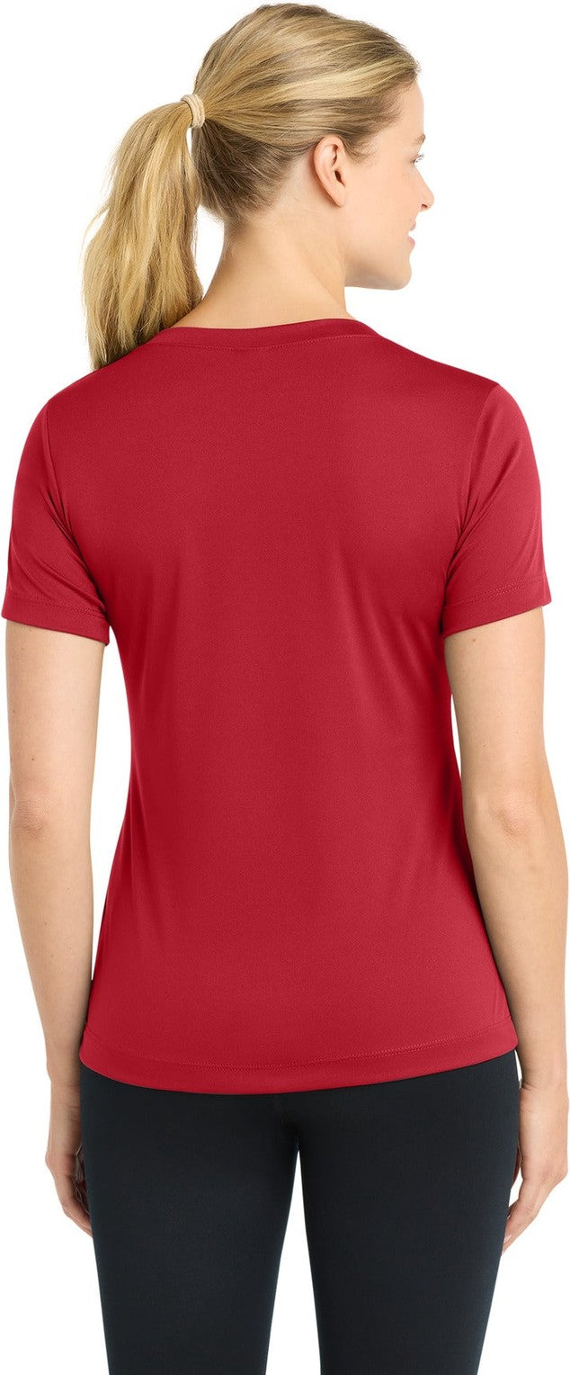 DeepRed Sport-Tek Women's PosiCharge Competitor V-Neck Tee. LST353