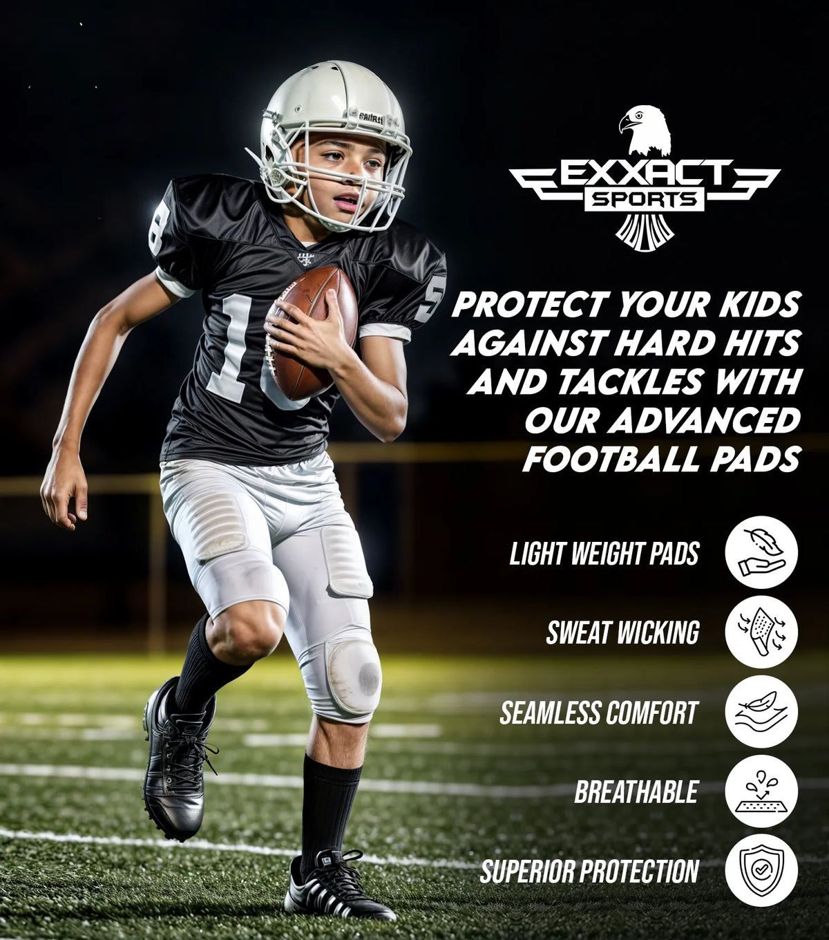 Defender 5 Pads Boys Football Compression Shirt Black (youth)