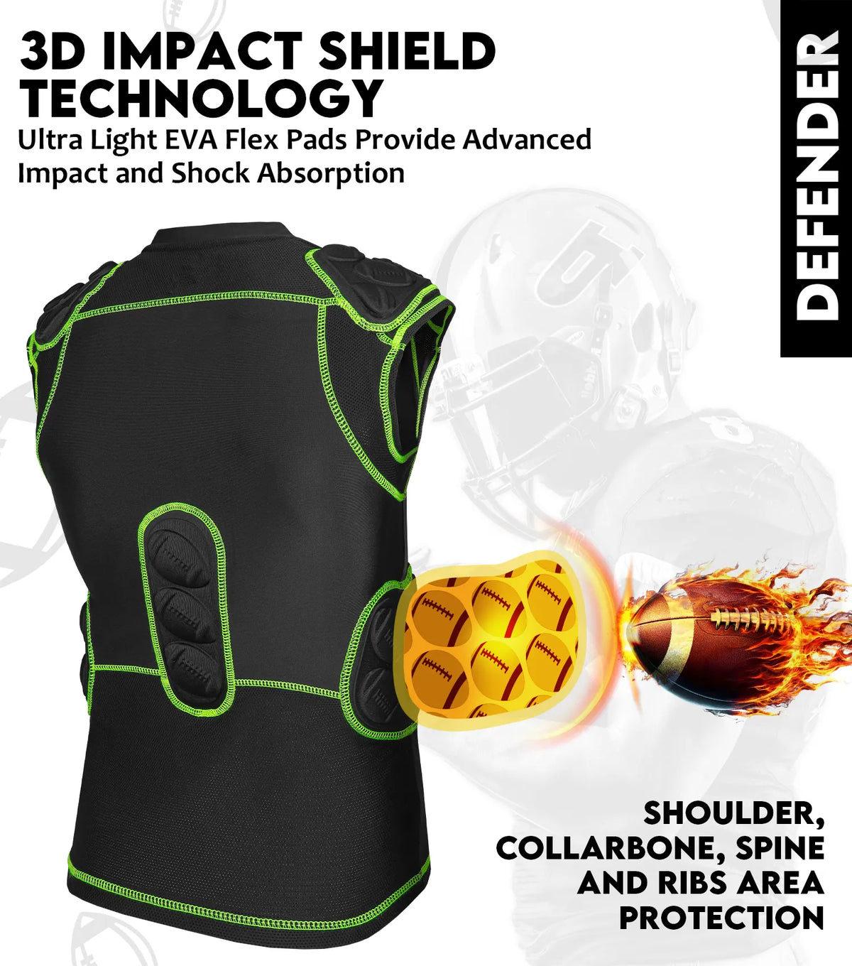 Defender 5 Pads Men’s Football Compression Shirt Black (adult)