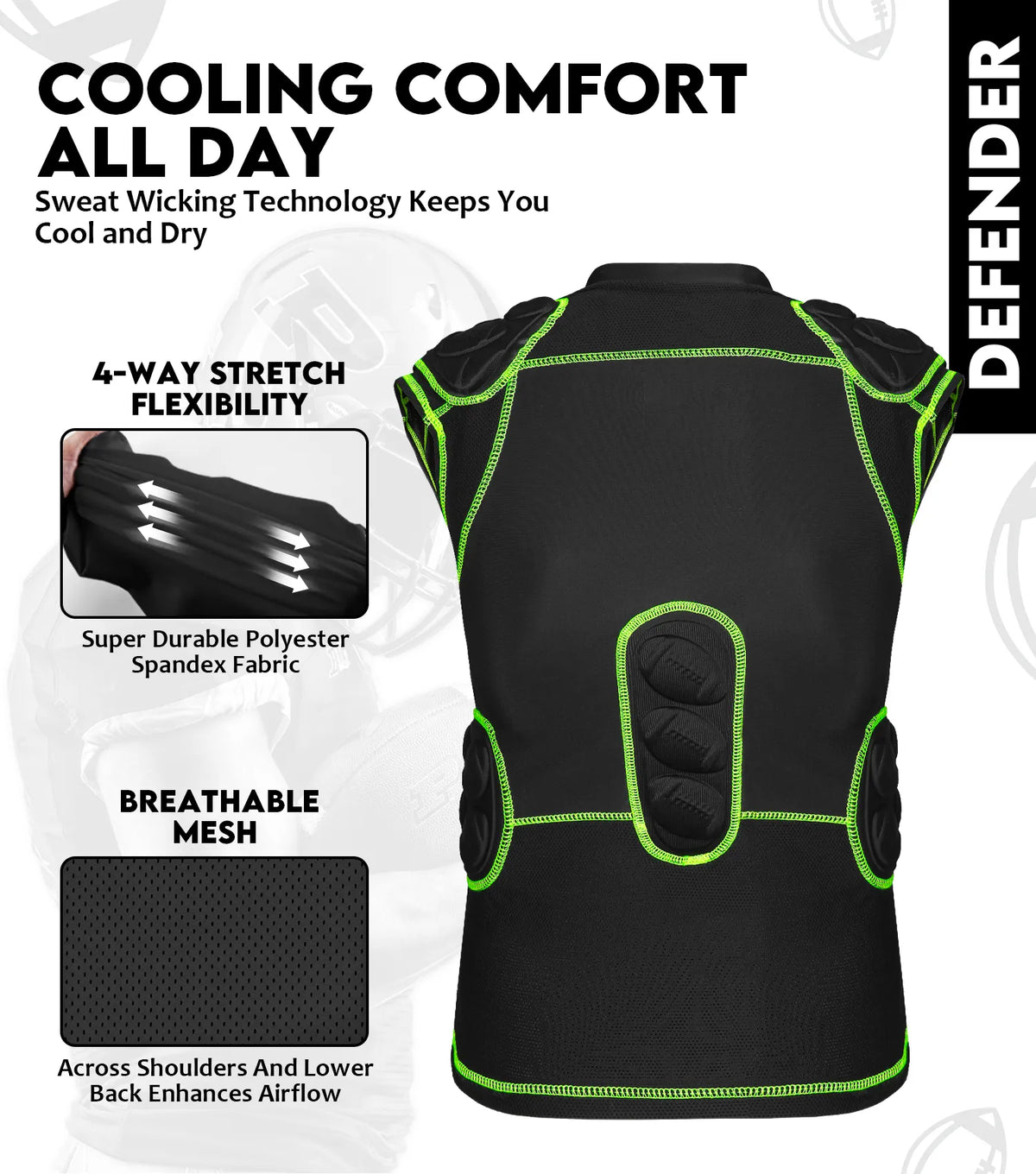 Defender 5 Pads Men’s Football Compression Shirt Black (adult)