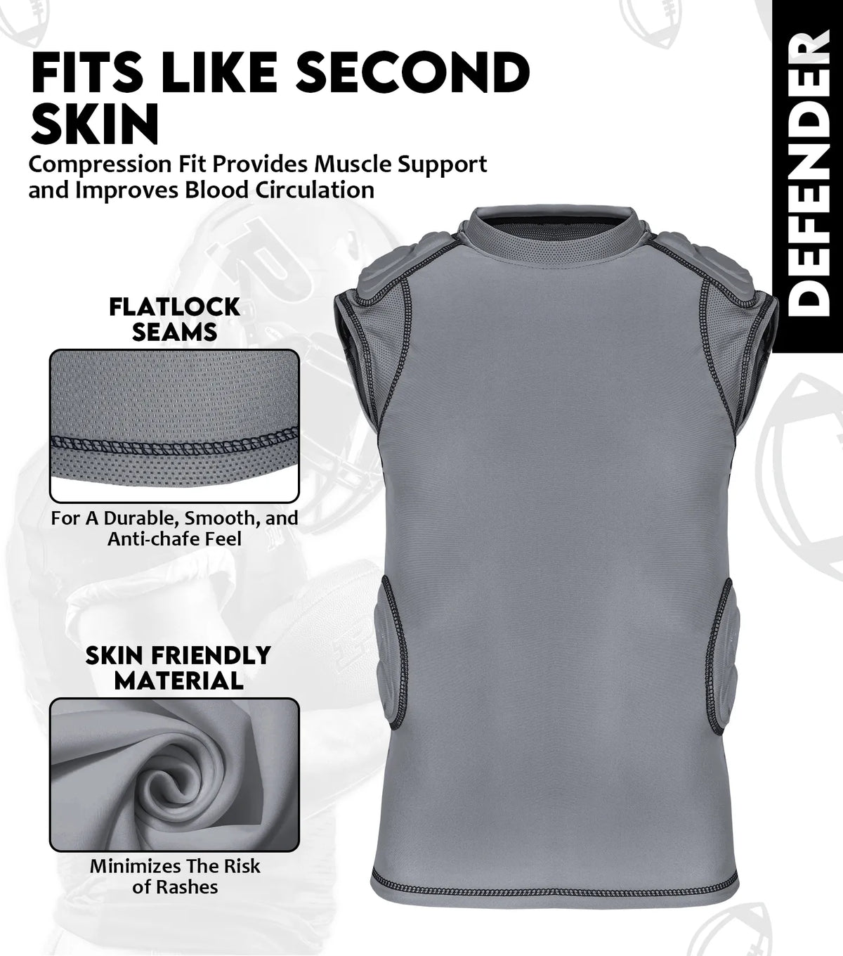 Defender 5 Pads Men’s Football Compression Shirt Gray (adult)