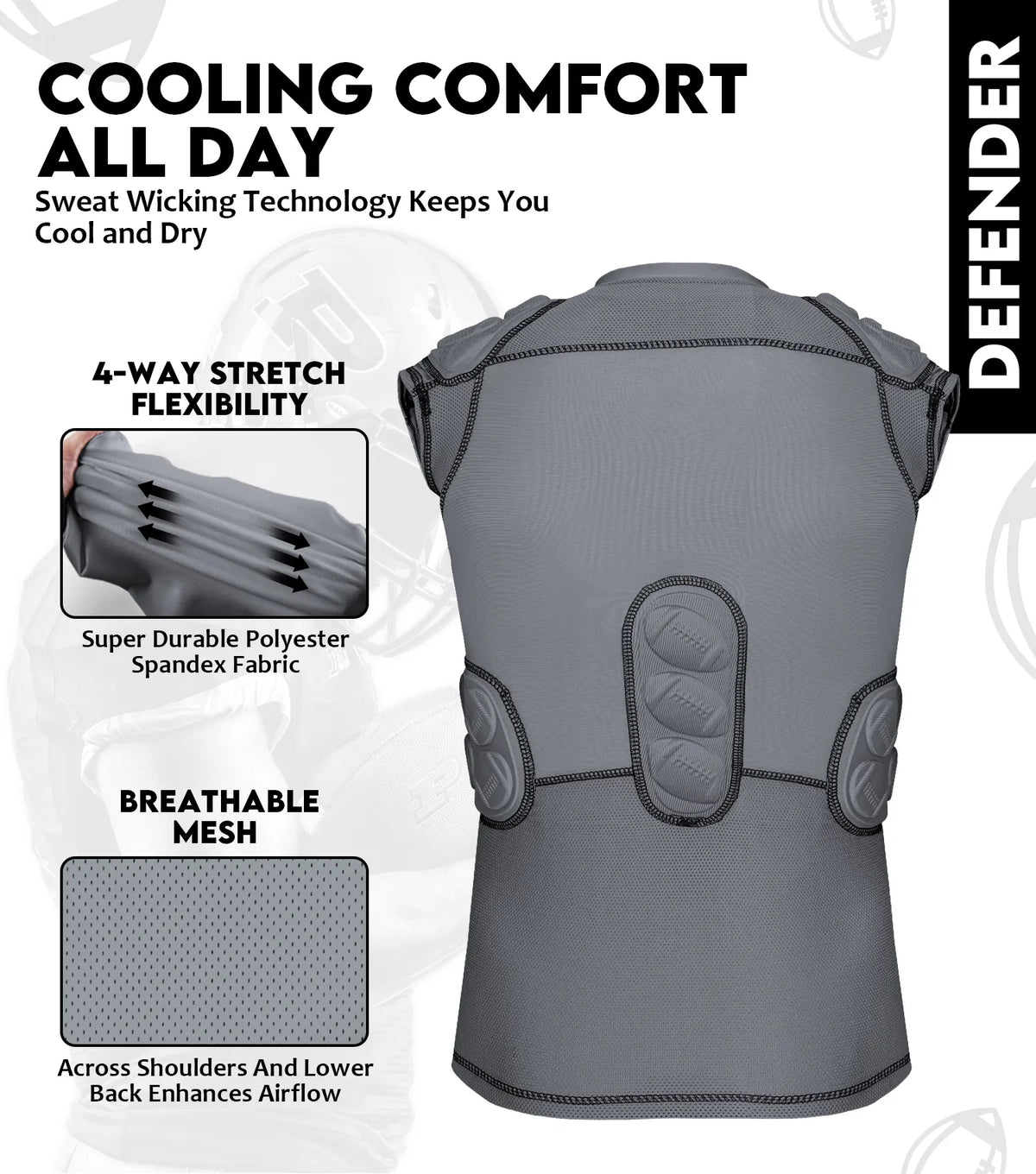 Defender 5 Pads Men’s Football Compression Shirt Gray (adult)