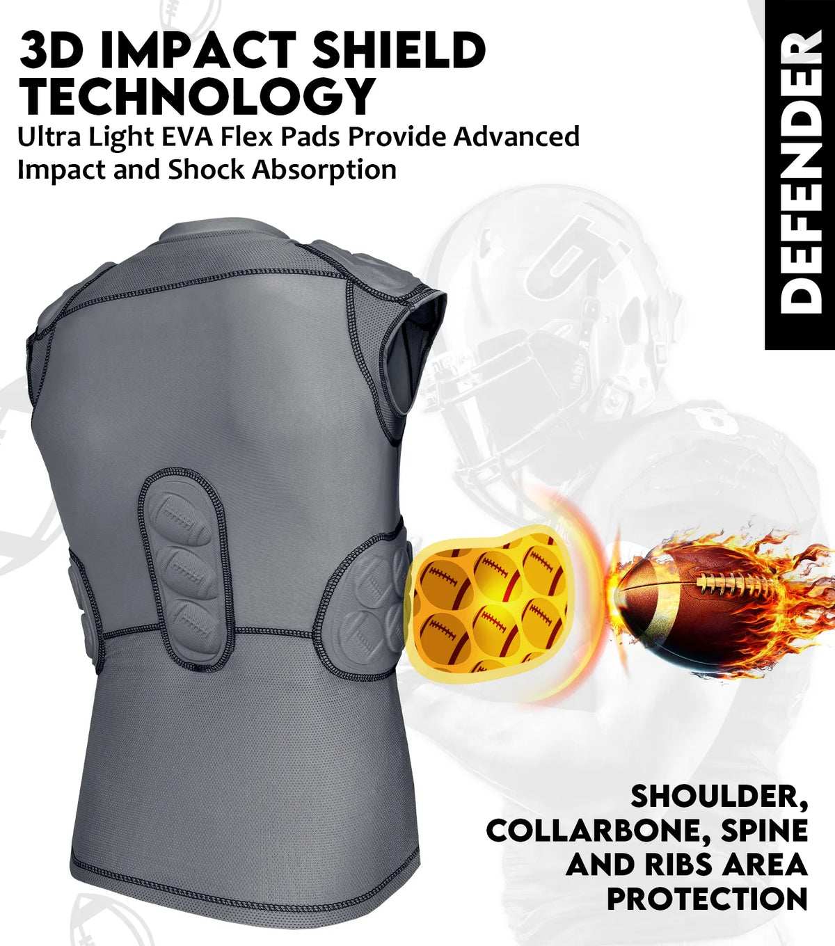Defender 5 Pads Men’s Football Compression Shirt Gray (adult)
