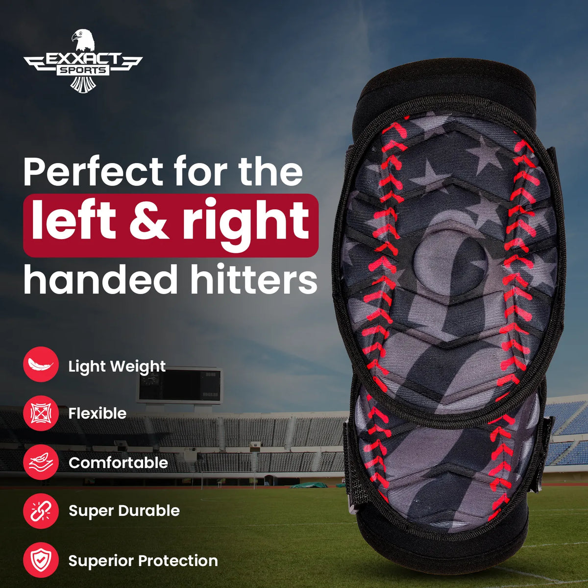 Defender Plus Baseball Elbow Guard with Adjustable Straps (black Flag)-adult