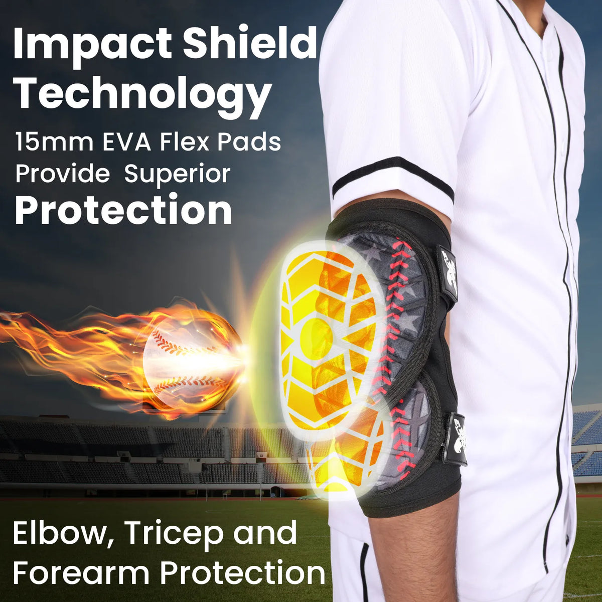 Defender Plus Baseball Elbow Guard with Adjustable Straps (black Flag)-adult