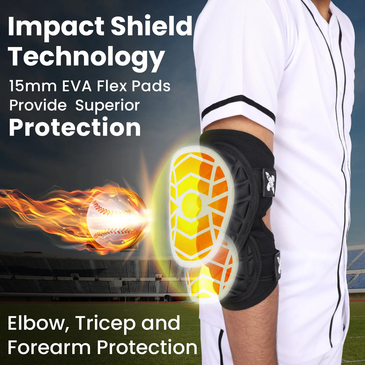Defender Plus Baseball Elbow Guard with Adjustable Straps (black)-adult