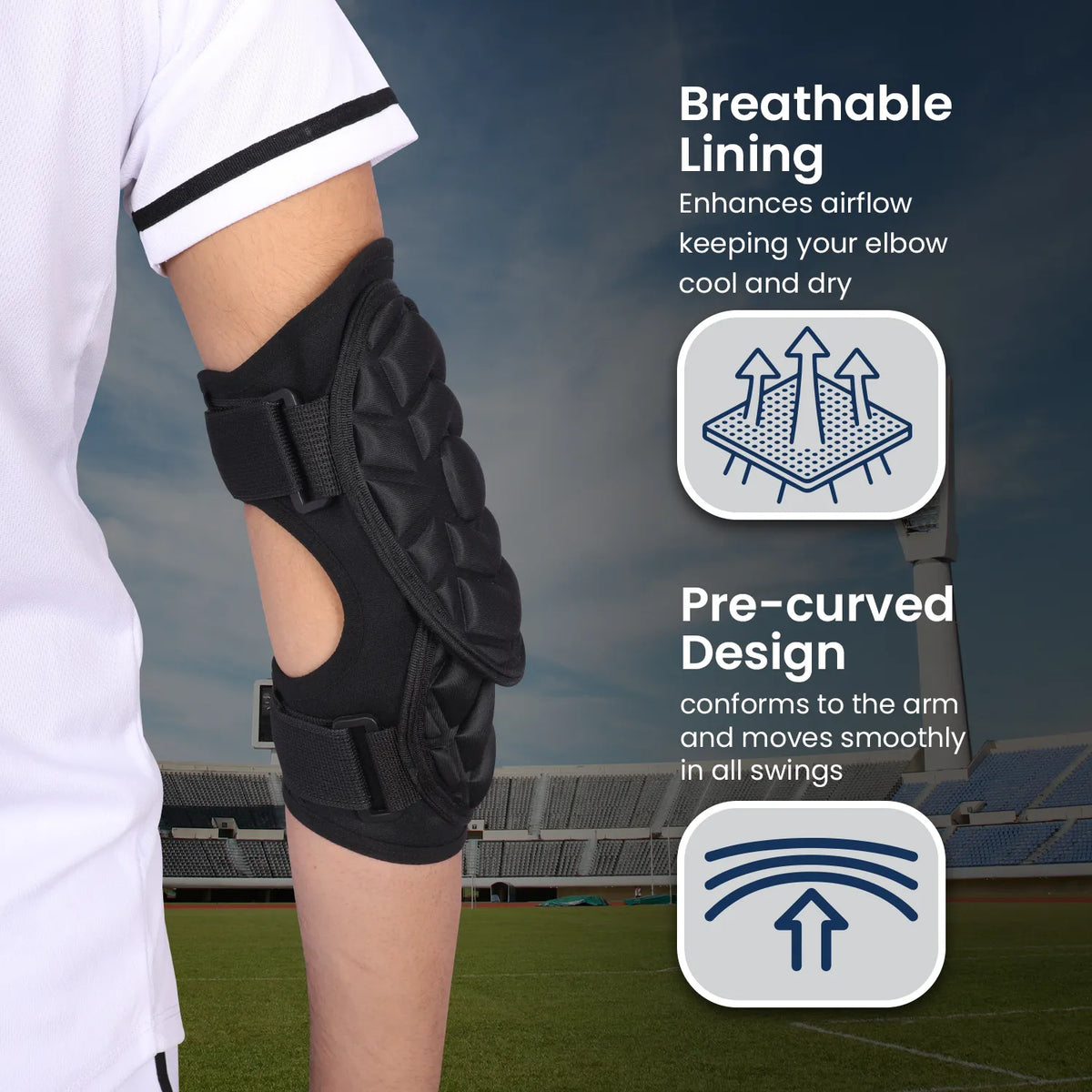 Defender Plus Baseball Elbow Guard with Adjustable Straps (black)-adult