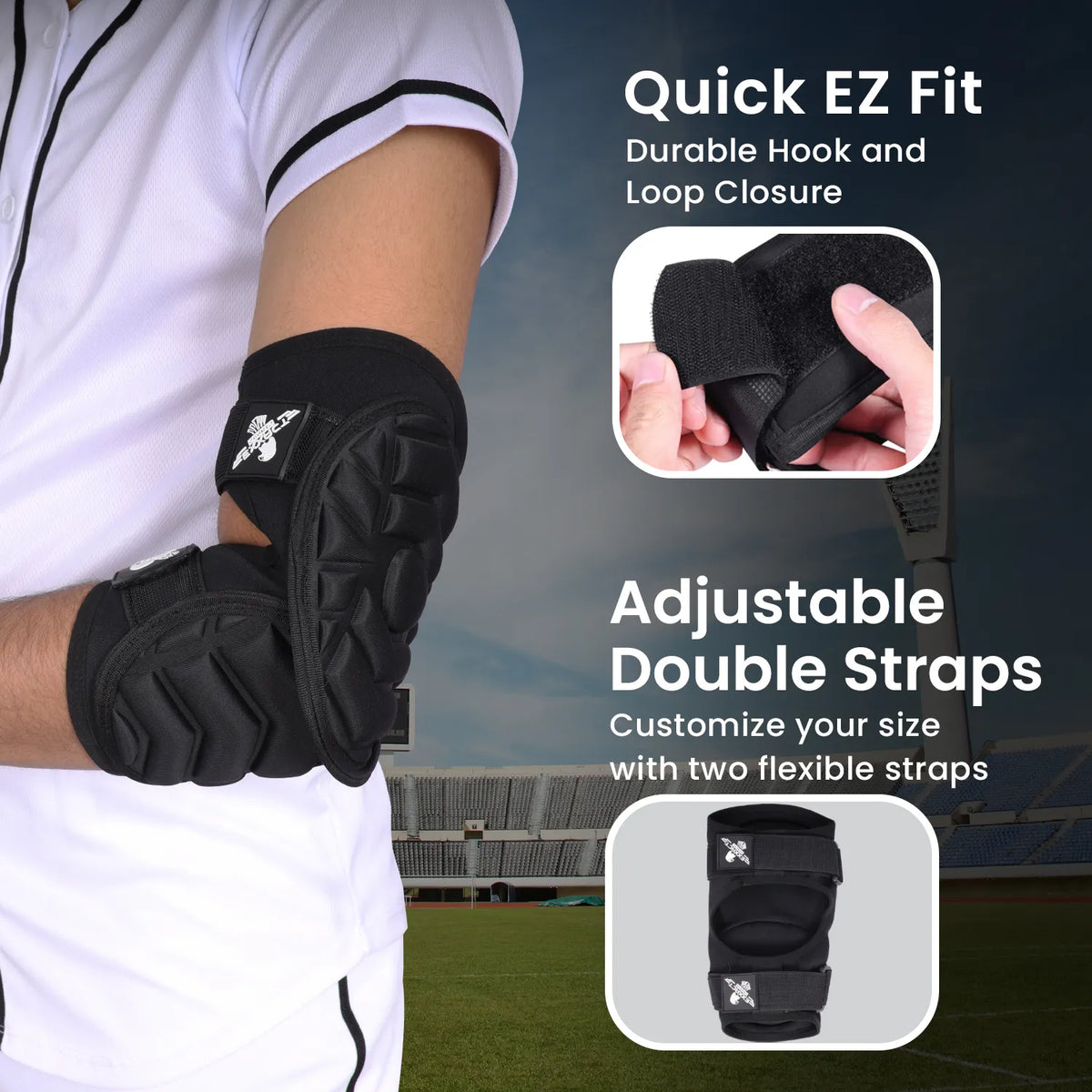 Defender Plus Baseball Elbow Guard with Adjustable Straps (black Flag)-adult