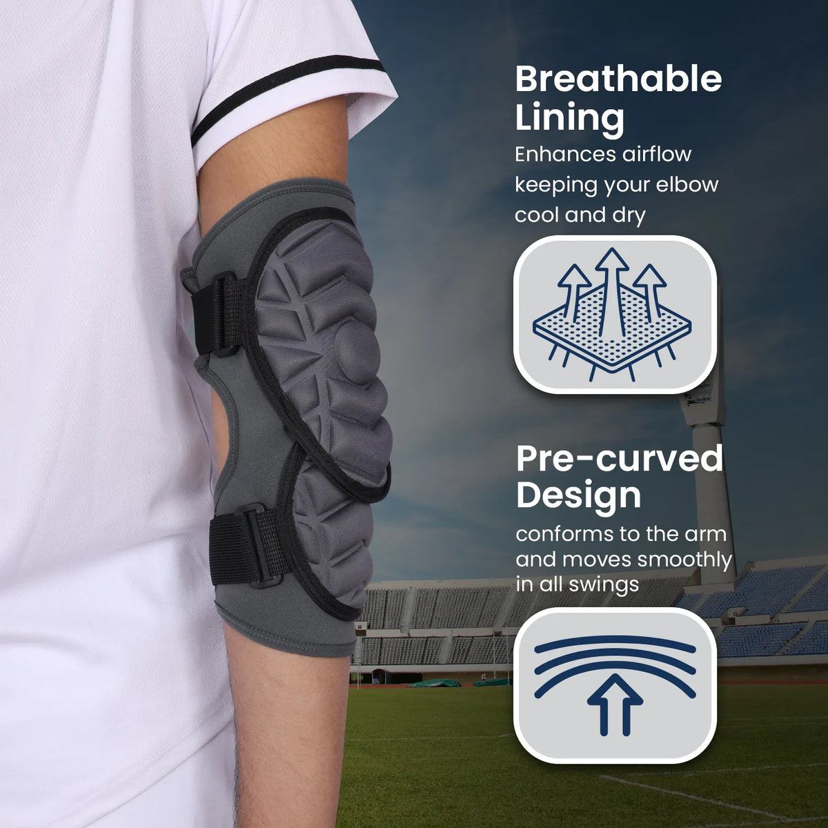 Defender Plus Baseball Elbow Guard with Adjustable Straps (dark Gray)-youth