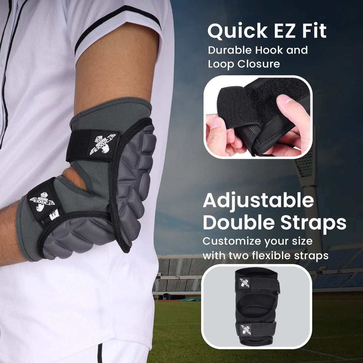 Defender Plus Baseball Elbow Guard with Adjustable Straps (dark Gray)-youth