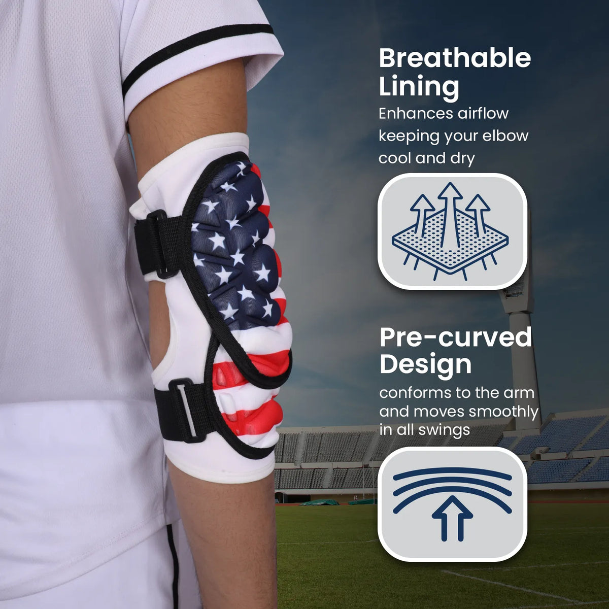 Defender Plus Baseball Elbow Guard with Adjustable Straps (usa Flag)-youth