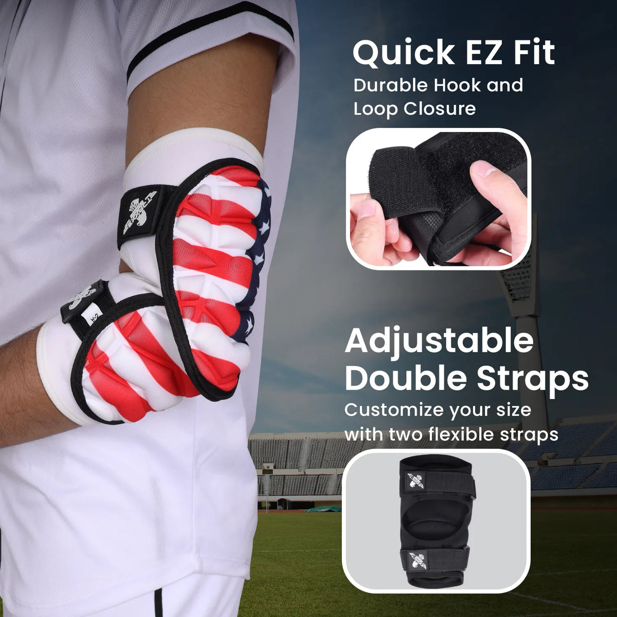 Defender Plus Baseball Elbow Guard with Adjustable Straps (usa Flag)-youth