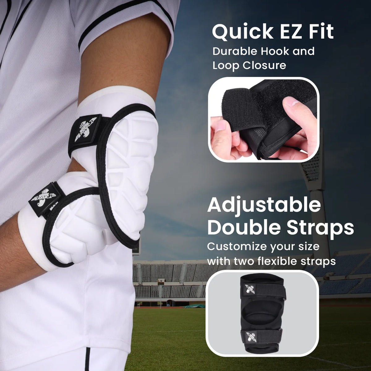 Defender Plus Baseball Elbow Guard with Adjustable Straps (white)-adult