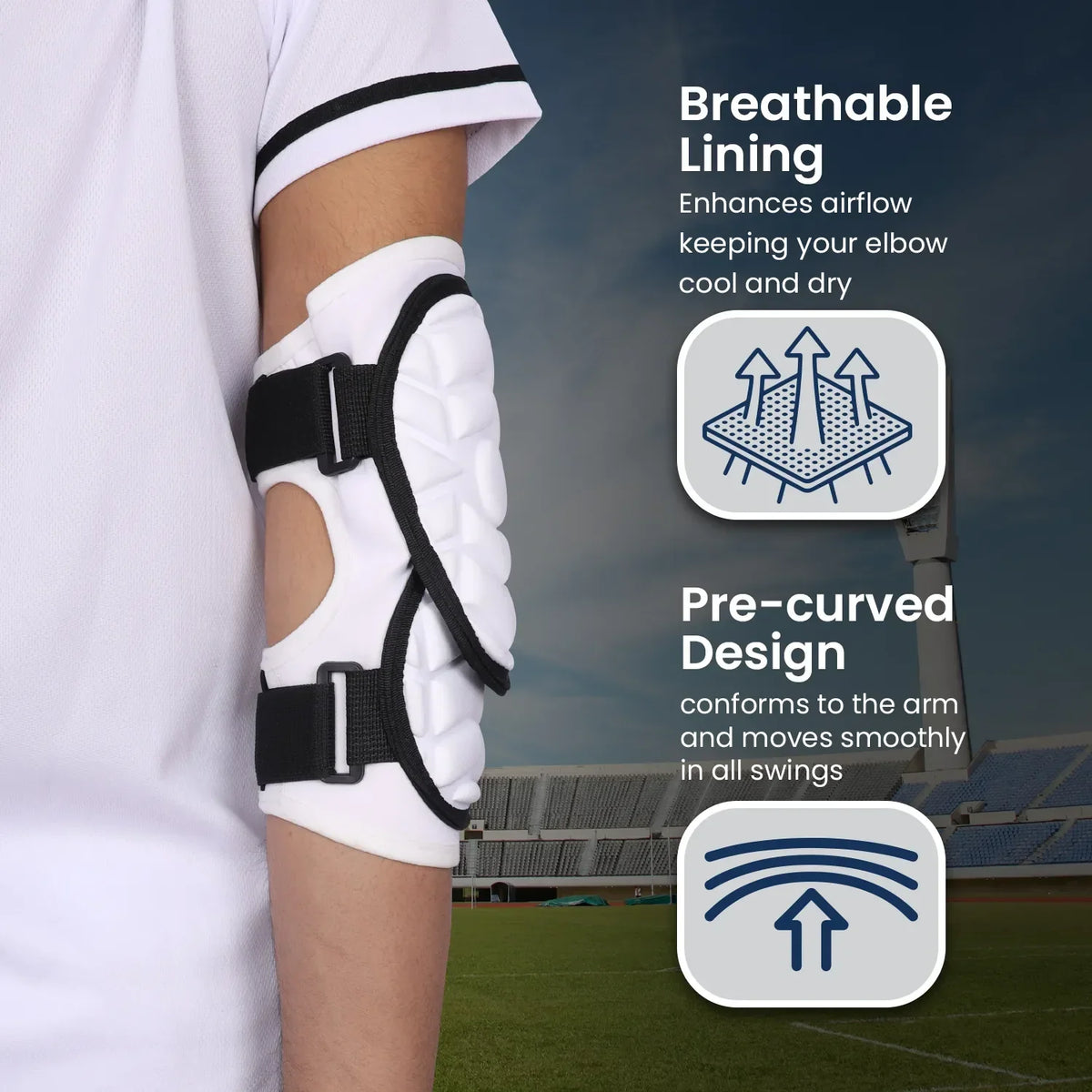 Defender Plus Baseball Elbow Guard with Adjustable Straps (white)-adult