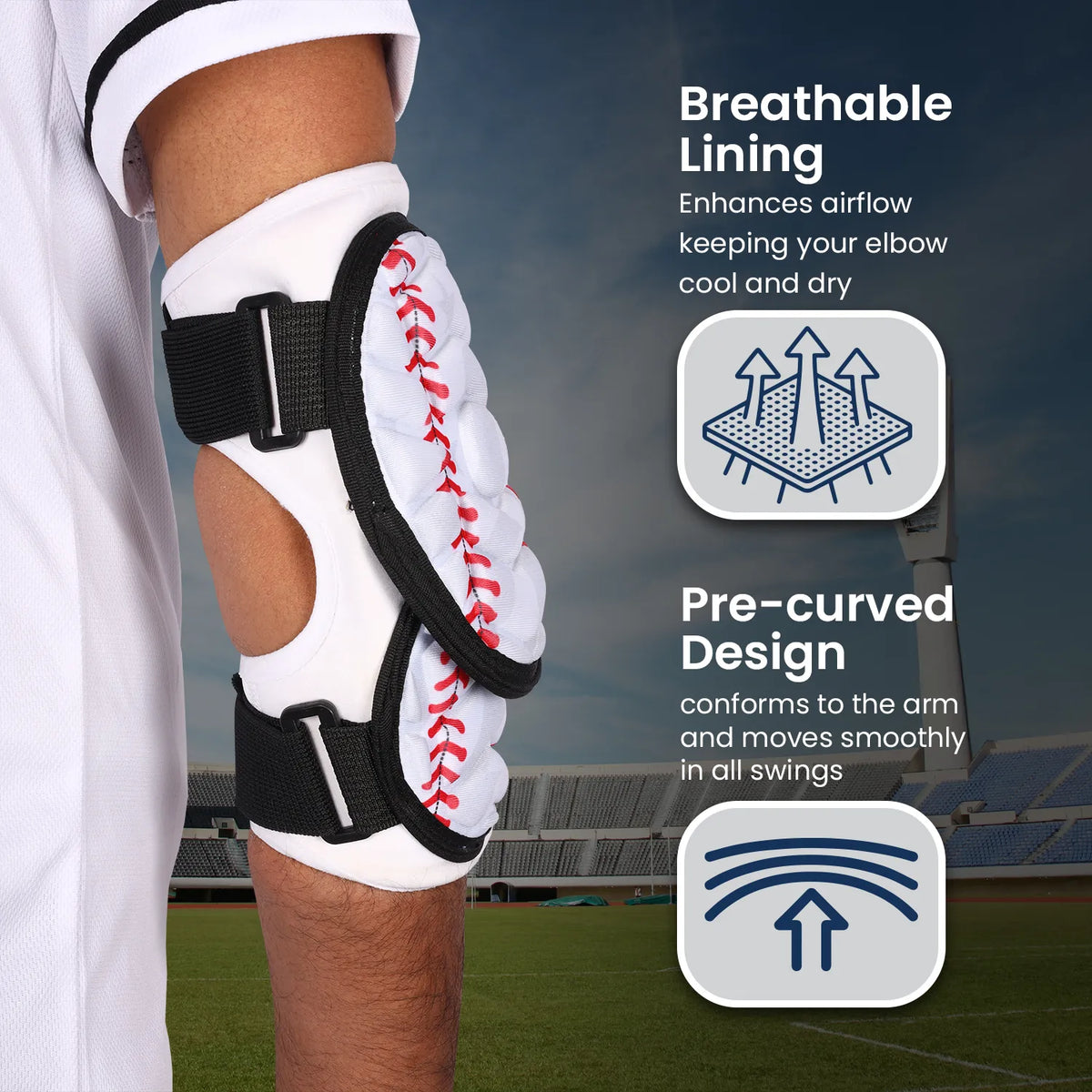 Defender Plus Baseball Elbow Guard with Adjustable Straps (white Flag)-youth