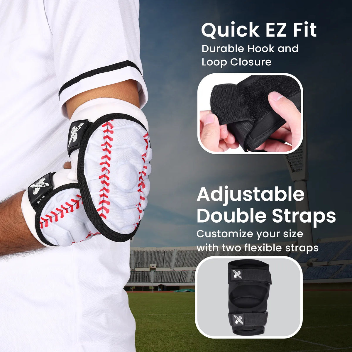 Defender Plus Baseball Elbow Guard with Adjustable Straps (white Flag)-youth
