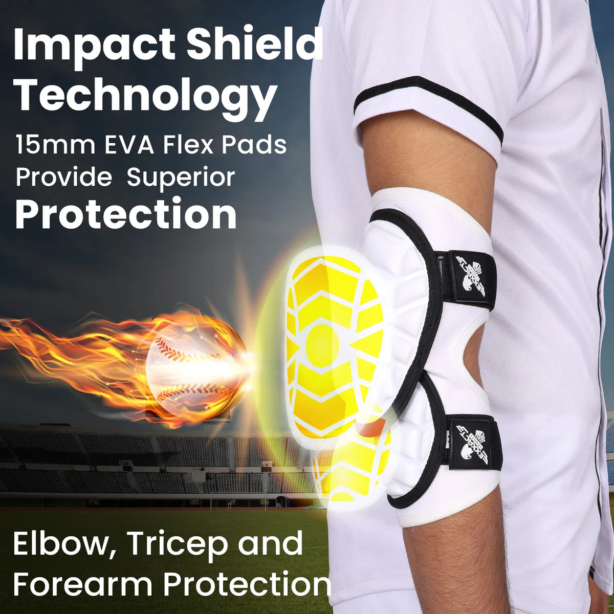 Defender Plus Baseball Elbow Guard with Adjustable Straps (white)-adult