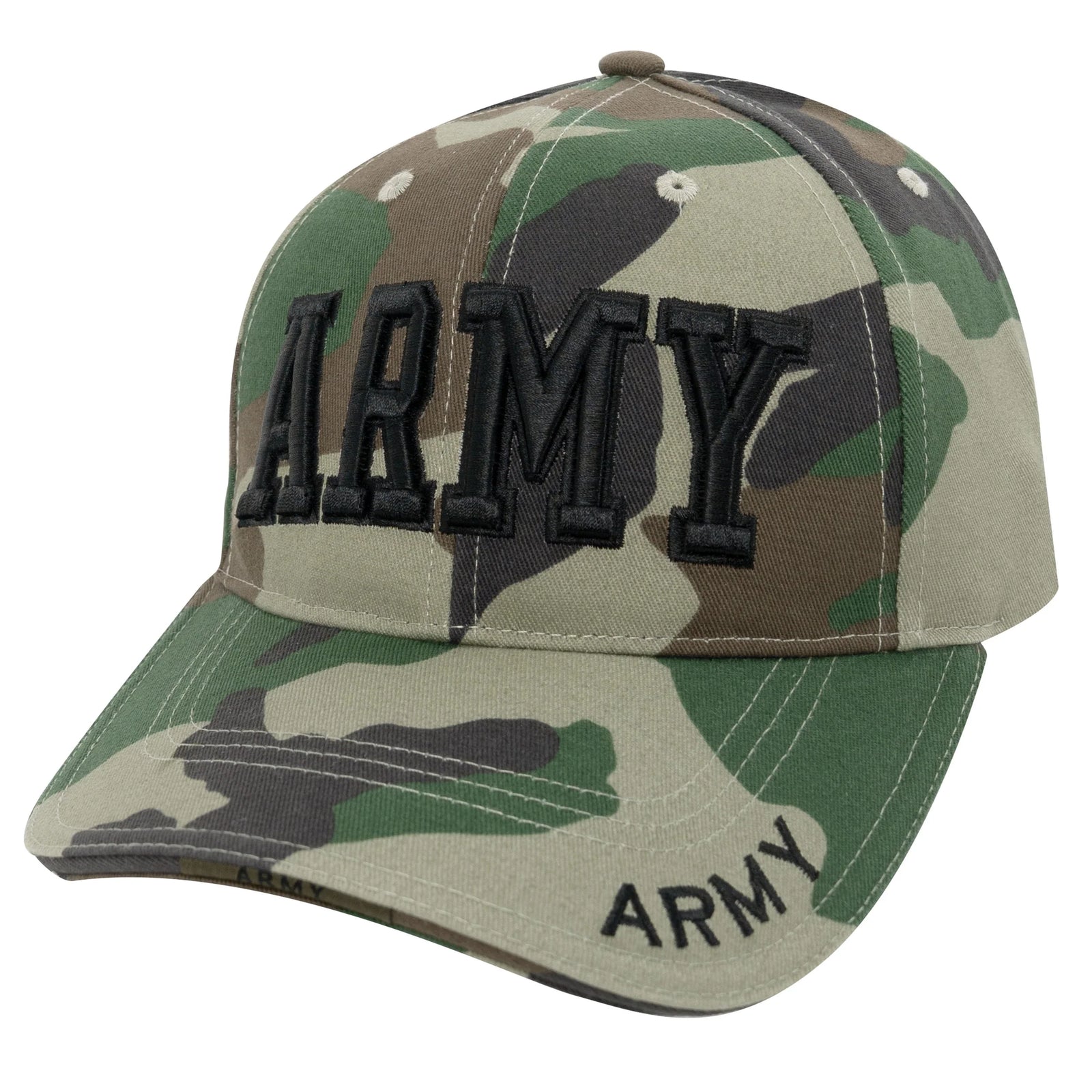 Deluxe Army Embroidered Low Profile Insignia Cap - Woodland Camo