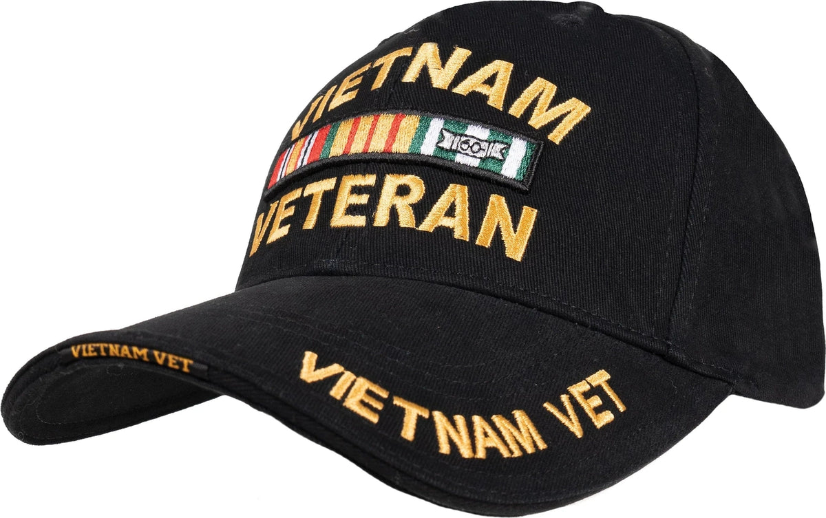 Deluxe Low Profile Vietnam Veteran Insignia Cap - Black
