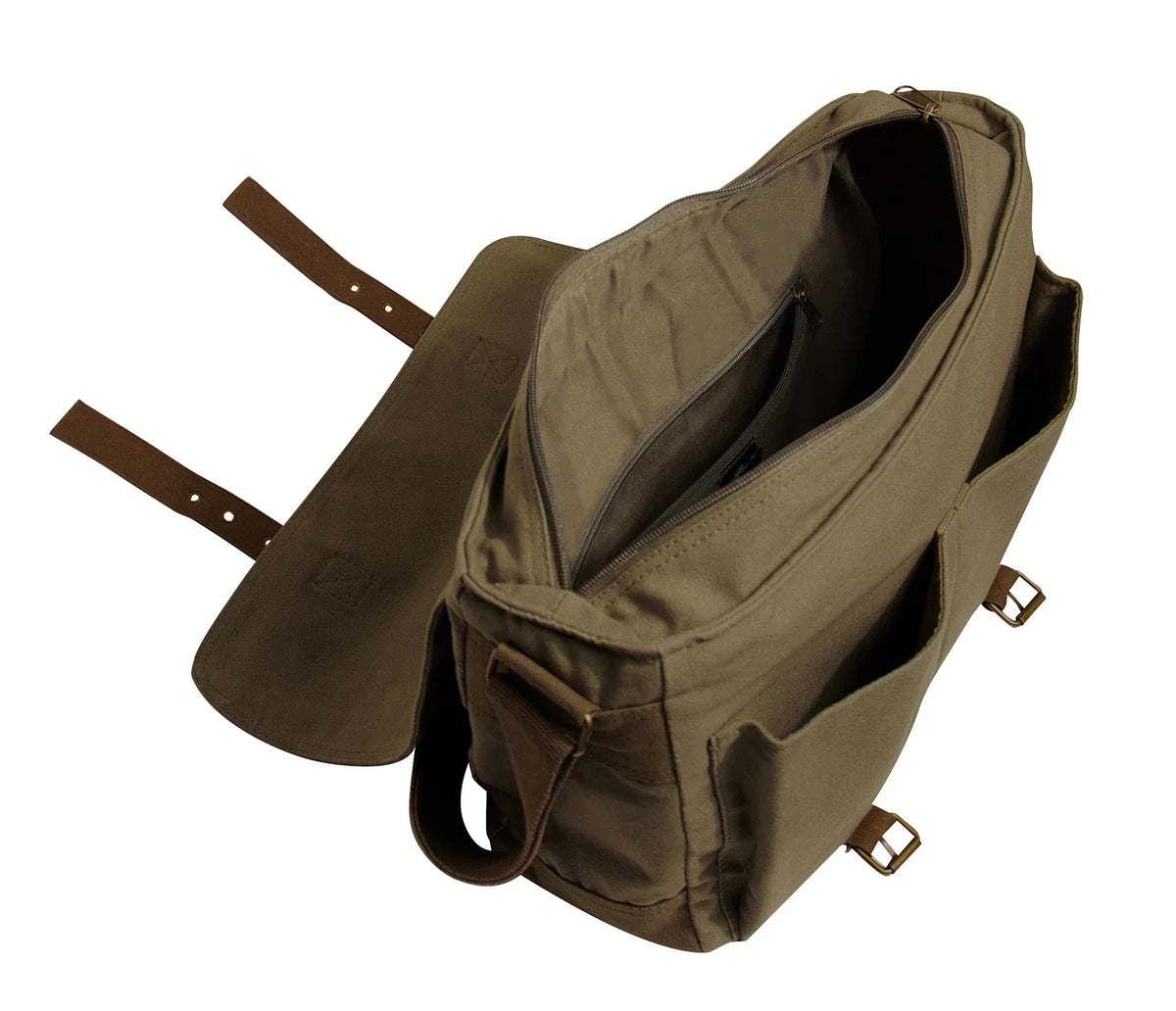 Deluxe Vintage Canvas Messenger Bag - Olive Drab