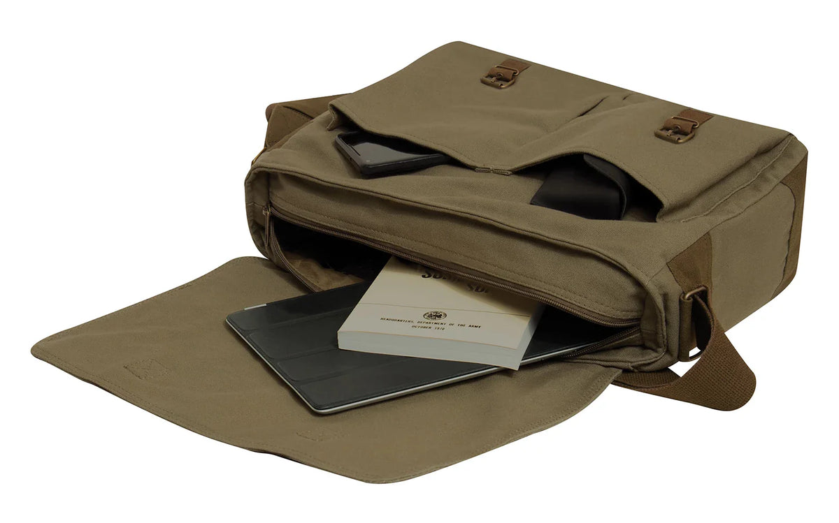 Deluxe Vintage Canvas Messenger Bag - Olive Drab