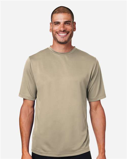 Left View of Desert Khaki Men's Zone Performance Mesh T-Shirt - TT15