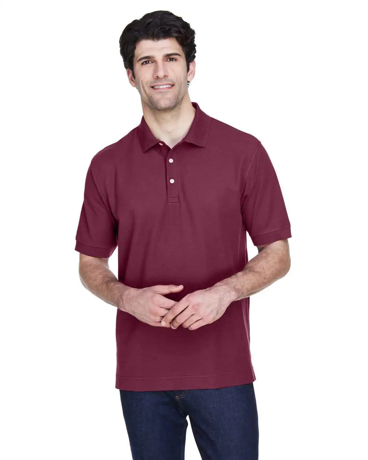 Devon &amp; Jones D100 Men’s Pima Pique Short-sleeve Polo - Burgundy