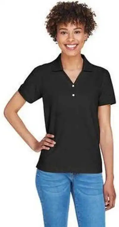 Devon &amp; Jones D100w Ladies’ Pima Pique y Collar Polo Black