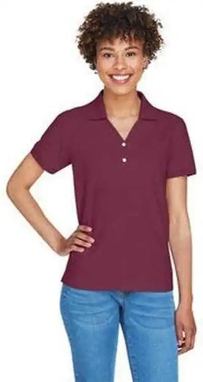 Devon & Jones D100w Ladies’ Pima Pique y Collar Polo Burgundy